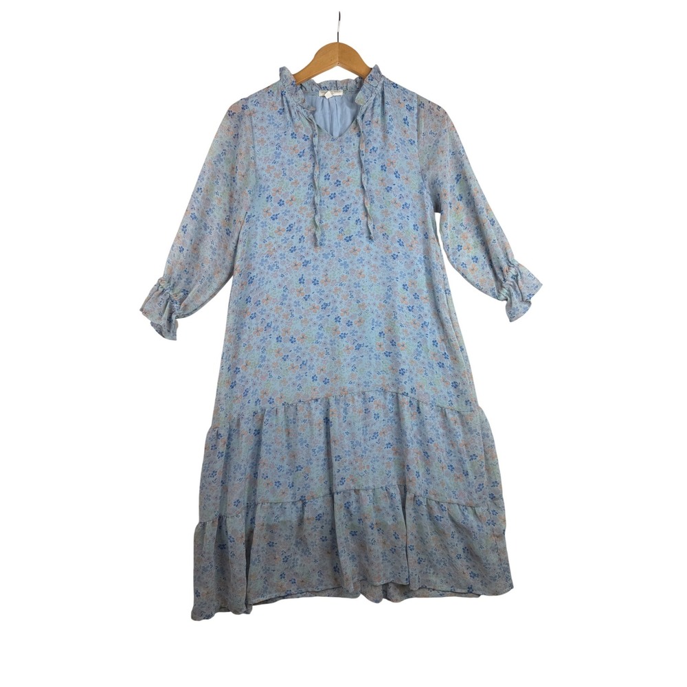 Chelsea & Violet Girls Floral Print Long Sleeve Maxi Dress size Large Blue/Orang